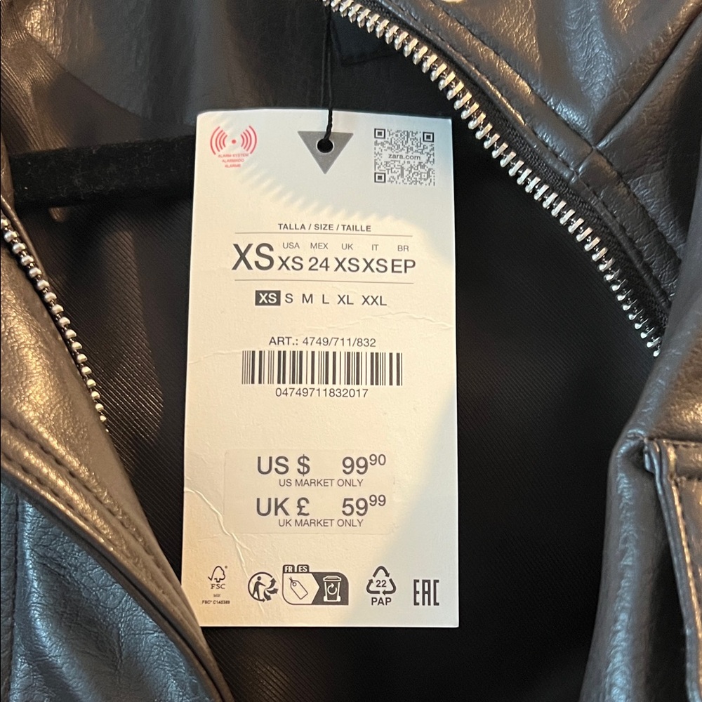 Zara Brown Vegan Leather Cropped Bomber Jacket xs - Picture 4 of 13